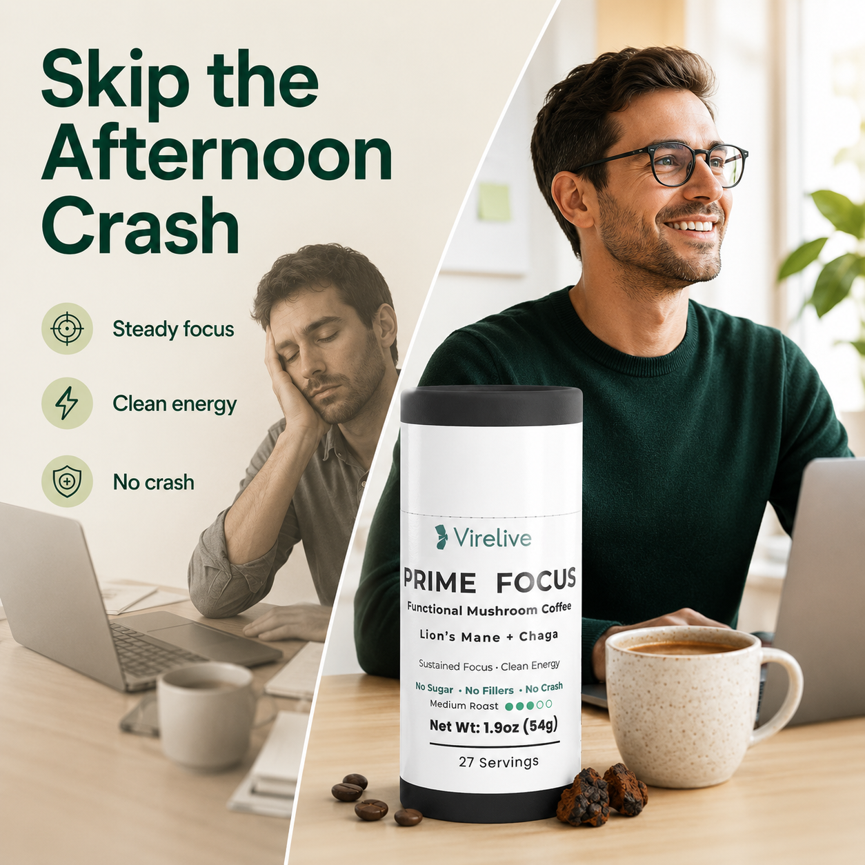 VireLive Prime Focus Mushroom Coffee